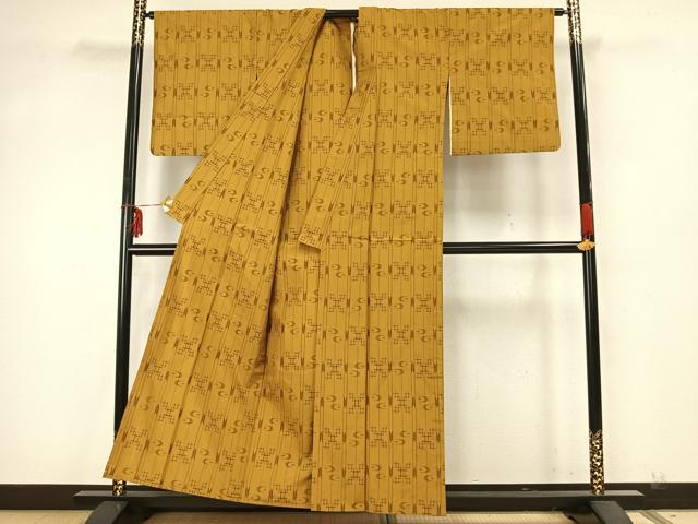 平和屋着物▽上質な紬 単衣 絣柄 正絹 逸品 AAAZ9612fy
