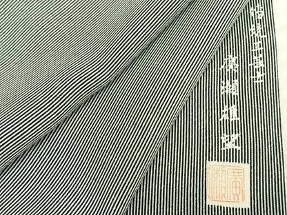 平和屋着物▽伝統工芸士　廣瀬雄望　江戸小紋　単衣　万筋　黒色×白色　正絹　逸品　AAAZ9614fy