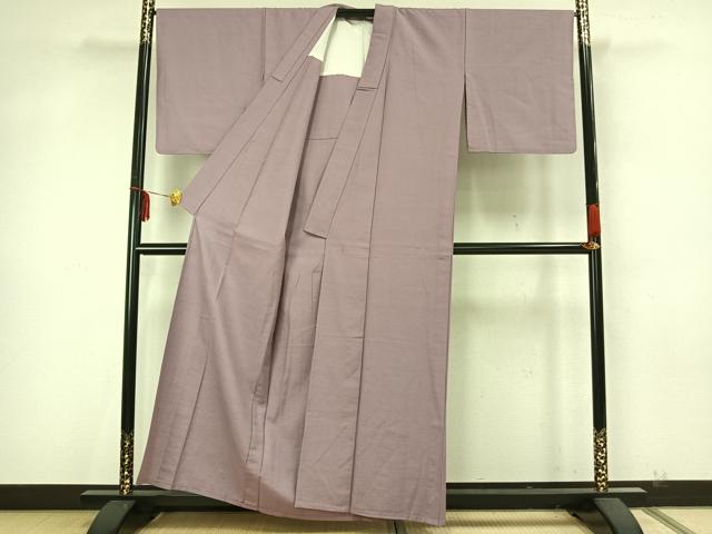 平和屋着物▽上質な紬 単衣 色無地 紅藤色 正絹 逸品 AAAZ9615fy