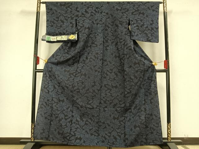 平和屋着物▽結城紬 単衣 草花文 証紙付き 正絹 逸品 AAAZ9617fy