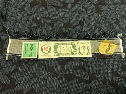 平和屋着物▽結城紬 単衣 草花文 証紙付き 正絹 逸品 AAAZ9617fy