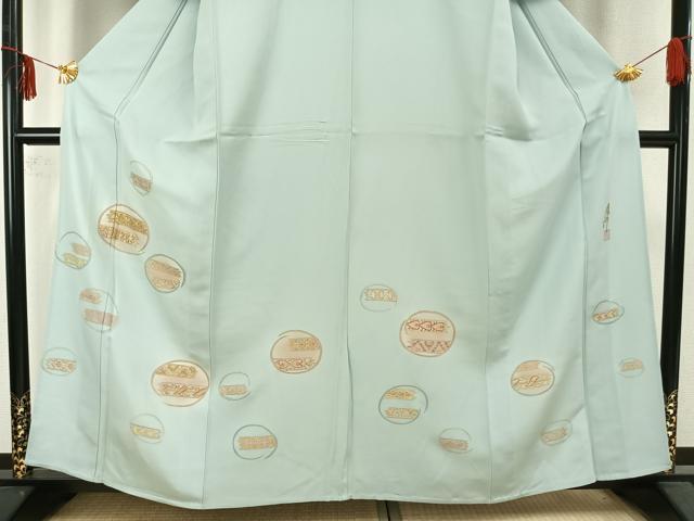 平和屋着物▽ファッションデザイナー　コシノアヤコ　訪問着　単衣　丸文　暈し染め　金糸　金彩　正絹　逸品　AAAZ9620fy