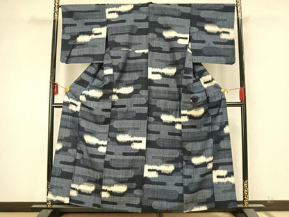 平和屋着物▽上質な紬　単衣　霞取り文　正絹　逸品　AAAZ9623fy