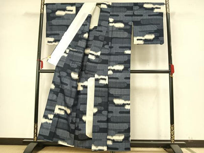 平和屋着物▽上質な紬　単衣　霞取り文　正絹　逸品　AAAZ9623fy