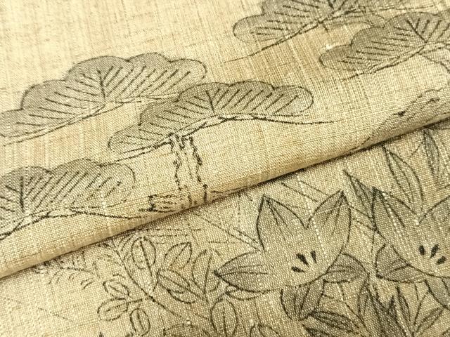 平和屋着物▽訪問着　単衣　紬地　風景草花文　正絹　逸品　AAAZ9625fy