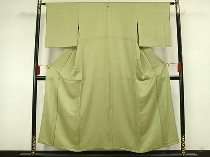 平和屋着物▽上質な色無地 単衣 若菜色 正絹 逸品 AAAZ9628fy