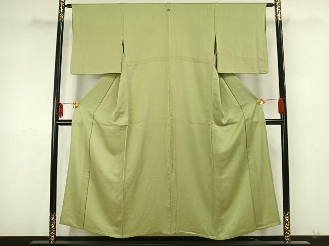 平和屋着物▽上質な色無地 単衣 若菜色 正絹 逸品 AAAZ9628fy