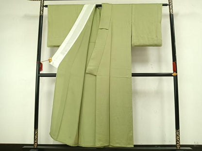 平和屋着物▽上質な色無地 単衣 若菜色 正絹 逸品 AAAZ9628fy