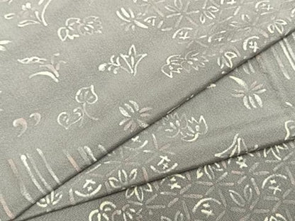平和屋着物▽上質な小紋 単衣 ろうけつ染め 草花文 正絹 逸品 未使用 AAAZ9630fy