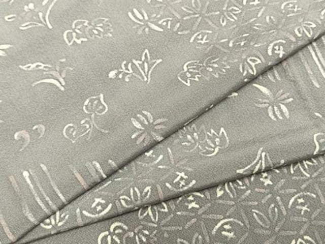 平和屋着物▽上質な小紋 単衣 ろうけつ染め 草花文 正絹 逸品 未使用 AAAZ9630fy