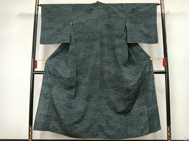 平和屋着物▽上質な紬 単衣 雲取り文 正絹 逸品 AAAZ9631fy