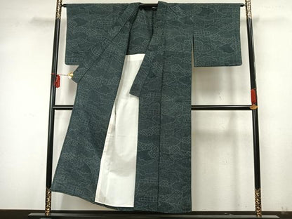 平和屋着物▽上質な紬 単衣 雲取り文 正絹 逸品 AAAZ9631fy