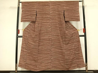 平和屋着物▽上質な小紋　単衣　変わり縞　正絹　逸品　AAAZ9632fy