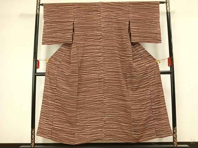 平和屋着物▽上質な小紋　単衣　変わり縞　正絹　逸品　AAAZ9632fy