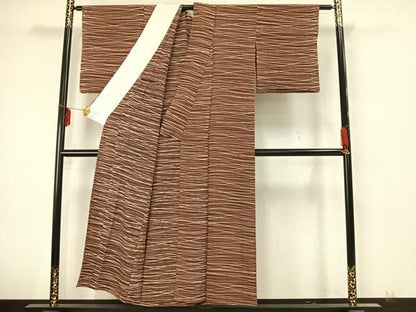 平和屋着物▽上質な小紋　単衣　変わり縞　正絹　逸品　AAAZ9632fy