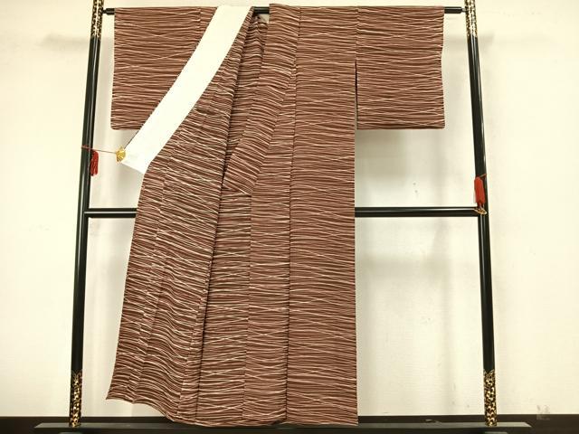 平和屋着物▽上質な小紋　単衣　変わり縞　正絹　逸品　AAAZ9632fy