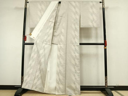 平和屋着物▽本場大島紬 白大島 単衣 9マルキ 斜縞 正絹 逸品 AAAZ9634fy