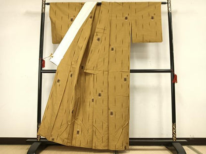 平和屋着物▽上質な紬 単衣 井桁絣 ますいわ屋扱い 正絹 逸品 AAAZ9635fy