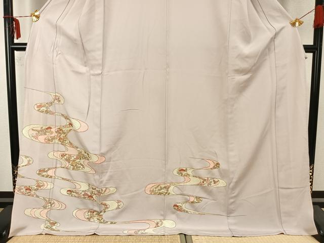 平和屋着物▽訪問着　単衣　駒刺繍　エ霞花文　ロング丈　正絹　逸品　AAAZ9636fy
