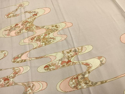平和屋着物▽訪問着　単衣　駒刺繍　エ霞花文　ロング丈　正絹　逸品　AAAZ9636fy