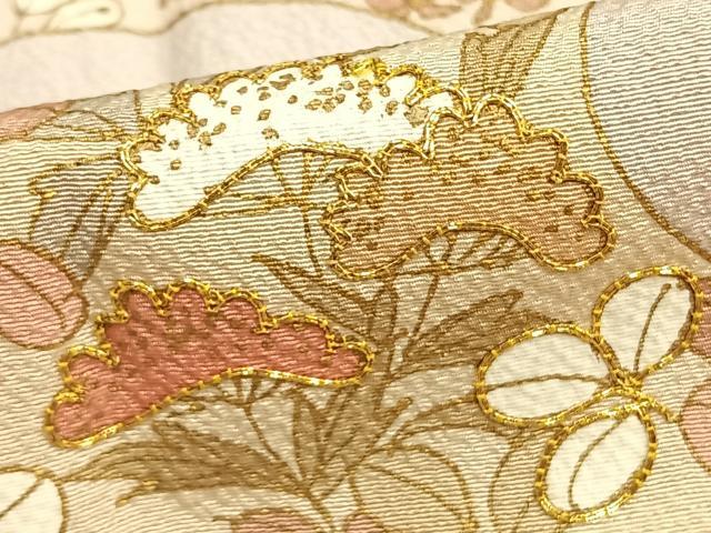 平和屋着物▽訪問着　単衣　駒刺繍　エ霞花文　ロング丈　正絹　逸品　AAAZ9636fy