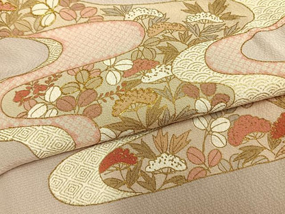 平和屋着物▽訪問着　単衣　駒刺繍　エ霞花文　ロング丈　正絹　逸品　AAAZ9636fy