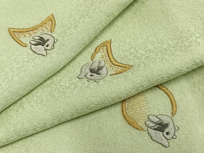 平和屋着物▽上質な小紋 単衣 総刺繍 月 兎 金銀糸 正絹 逸品 AAAZ9647fy