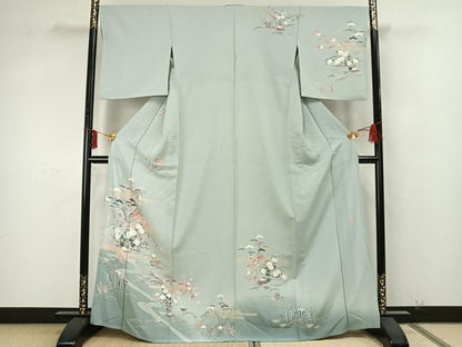 平和屋着物▽訪問着 単衣 作家物 風景扇面花文 正絹 逸品 AAAZ9648fy
