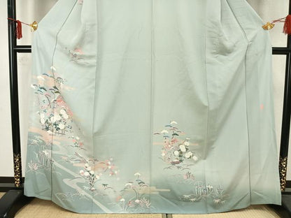 平和屋着物▽訪問着 単衣 作家物 風景扇面花文 正絹 逸品 AAAZ9648fy