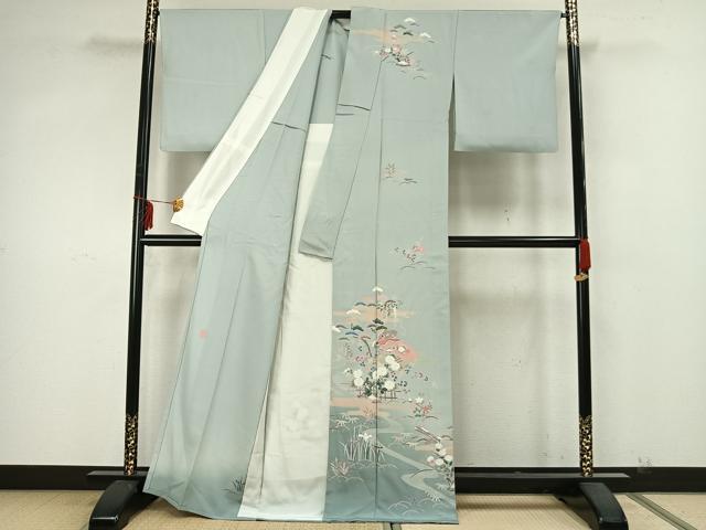 平和屋着物▽訪問着 単衣 作家物 風景扇面花文 正絹 逸品 AAAZ9648fy