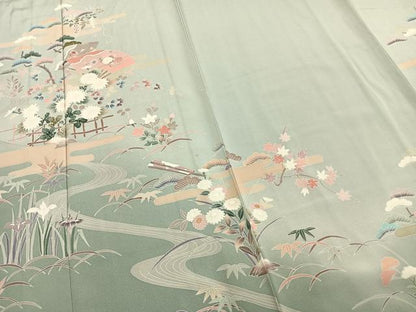 平和屋着物▽訪問着 単衣 作家物 風景扇面花文 正絹 逸品 AAAZ9648fy