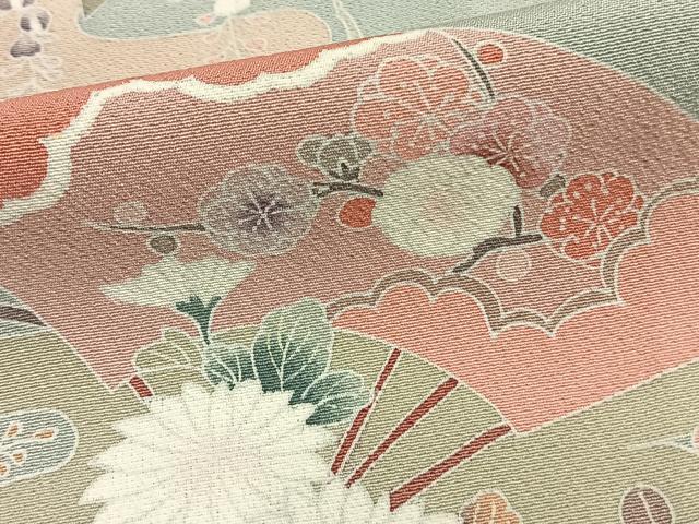 平和屋着物▽訪問着 単衣 作家物 風景扇面花文 正絹 逸品 AAAZ9648fy