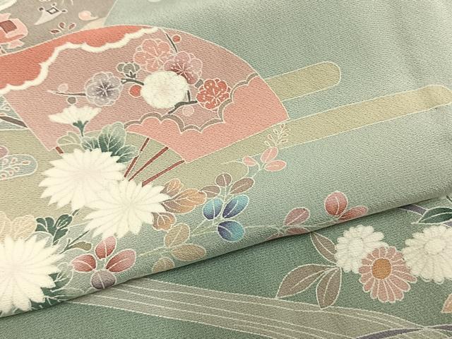 平和屋着物▽訪問着 単衣 作家物 風景扇面花文 正絹 逸品 AAAZ9648fy