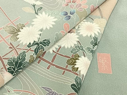 平和屋着物▽訪問着 単衣 作家物 風景扇面花文 正絹 逸品 AAAZ9648fy