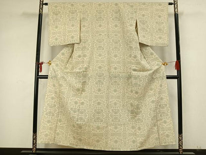 平和屋着物▽本塩沢 単衣 幾何学文 正絹 逸品 AAAZ9649fy