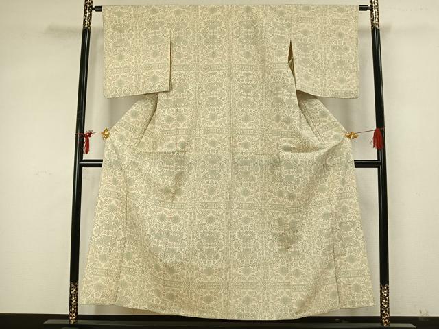 平和屋着物▽本塩沢 単衣 幾何学文 正絹 逸品 AAAZ9649fy