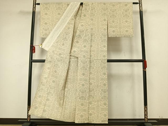 平和屋着物▽本塩沢 単衣 幾何学文 正絹 逸品 AAAZ9649fy