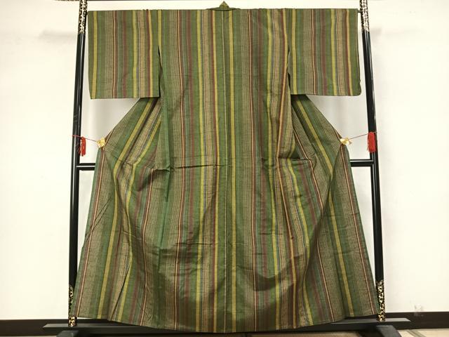 平和屋着物▽上質な紬 単衣 縞 正絹 逸品 未使用 AAAZ9652fy