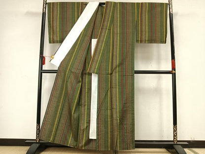 平和屋着物▽上質な紬 単衣 縞 正絹 逸品 未使用 AAAZ9652fy