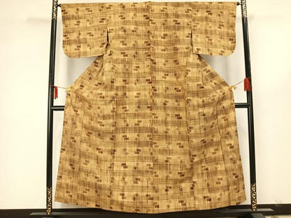平和屋着物▽上質な紬　単衣　飛鳥文　正絹　逸品　AAAZ9653fy