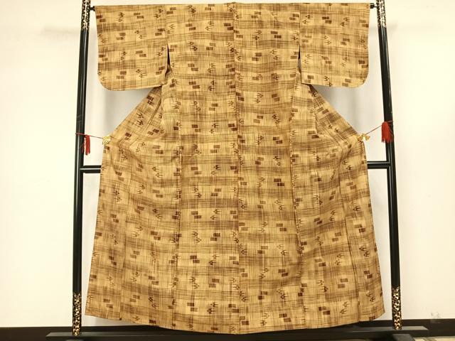 平和屋着物▽上質な紬　単衣　飛鳥文　正絹　逸品　AAAZ9653fy