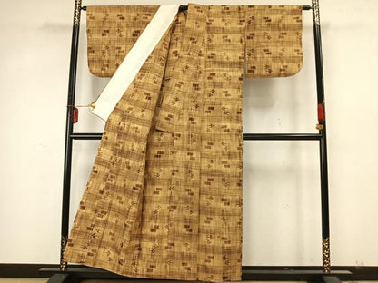 平和屋着物▽上質な紬　単衣　飛鳥文　正絹　逸品　AAAZ9653fy