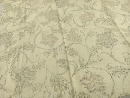 平和屋着物▽上質な紬　単衣　花唐草文　正絹　逸品　AAAZ9655fy