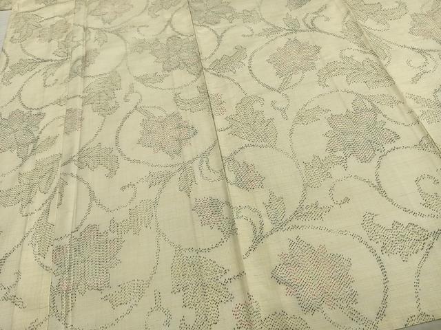 平和屋着物▽上質な紬　単衣　花唐草文　正絹　逸品　AAAZ9655fy