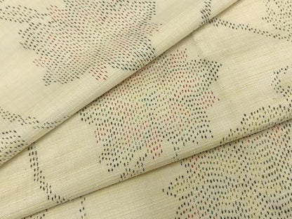 平和屋着物▽上質な紬　単衣　花唐草文　正絹　逸品　AAAZ9655fy