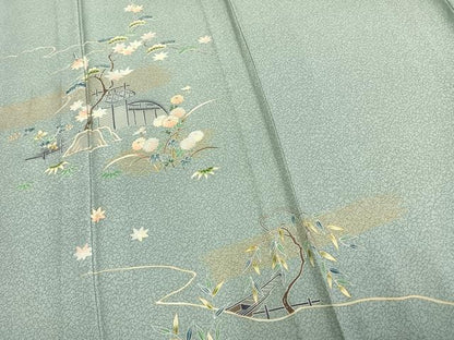 平和屋着物▽訪問着 単衣 風景枝花文 金彩 正絹 逸品 AAAZ9656fy