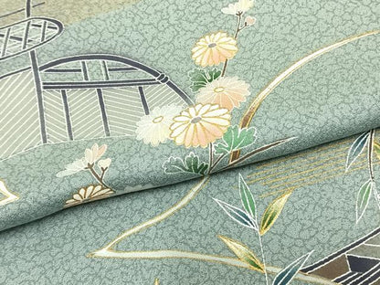 平和屋着物▽訪問着 単衣 風景枝花文 金彩 正絹 逸品 AAAZ9656fy