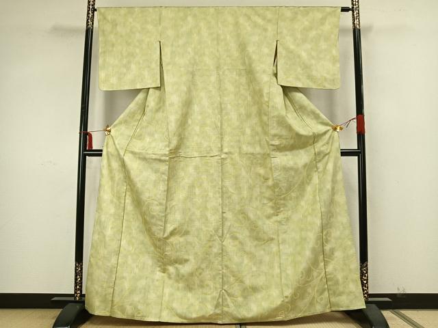 平和屋着物▽お召　単衣　唐草文　正絹　逸品　AAAZ9657fy