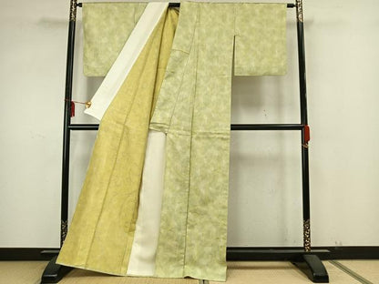 平和屋着物▽お召　単衣　唐草文　正絹　逸品　AAAZ9657fy