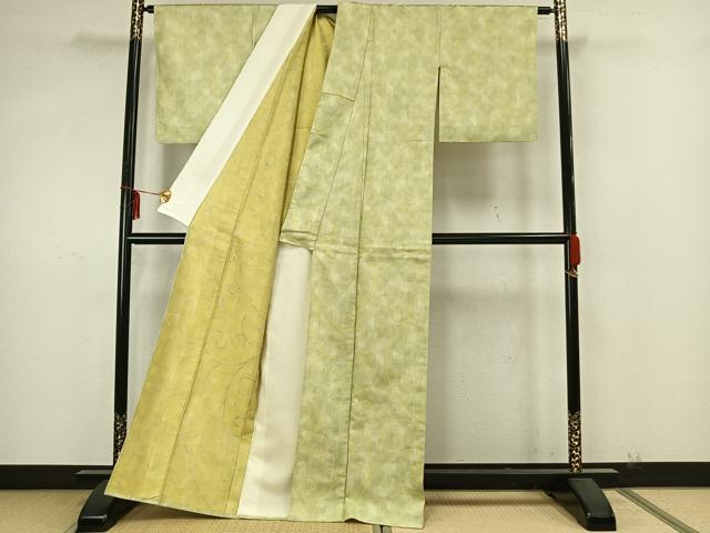 平和屋着物▽お召　単衣　唐草文　正絹　逸品　AAAZ9657fy